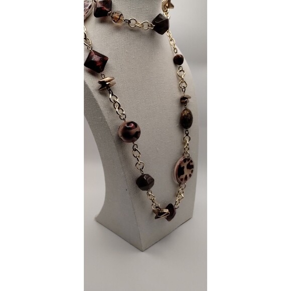 Safari Diva Necklace Resin Boho Animal Print 29" Gold Tone Chain Unbranded - Picture 4 of 11